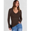 image:imageANRABESS Womens Long Sleeve Deep V Neck Tops  Basic Tee Shirt Slim Fit Stretchy Soft Breathable Rib Knit Fabric Fall Winter Layer Casual Work VacationEvery Day WearBrown