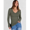 image:imageANRABESS Womens Long Sleeve Deep V Neck Tops  Basic Tee Shirt Slim Fit Stretchy Soft Breathable Rib Knit Fabric Fall Winter Layer Casual Work VacationEvery Day WearArmy Green