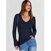 image:imageANRABESS Womens Long Sleeve Deep V Neck Tops  Basic Tee Shirt Slim Fit Stretchy Soft Breathable Rib Knit Fabric Fall Winter Layer Casual Work VacationEvery Day WearNavy Blue