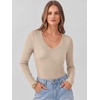 image:imageANRABESS Womens Long Sleeve Deep V Neck Tops  Basic Tee Shirt Slim Fit Stretchy Soft Breathable Rib Knit Fabric Fall Winter Layer Casual Work VacationEvery Day WearBeige