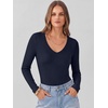 image:imageANRABESS Womens Long Sleeve Deep V Neck Tops  Basic Tee Shirt Slim Fit Stretchy Soft Breathable Rib Knit Fabric Fall Winter Layer Casual Work VacationEvery Day WearNavy Blue