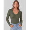 image:imageANRABESS Womens Long Sleeve Deep V Neck Tops  Basic Tee Shirt Slim Fit Stretchy Soft Breathable Rib Knit Fabric Fall Winter Layer Casual Work VacationEvery Day WearArmy Green
