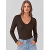 image:imageANRABESS Womens Long Sleeve Deep V Neck Tops  Basic Tee Shirt Slim Fit Stretchy Soft Breathable Rib Knit Fabric Fall Winter Layer Casual Work VacationEvery Day WearBrown