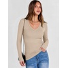 image:imageANRABESS Womens Long Sleeve Deep V Neck Tops  Basic Tee Shirt Slim Fit Stretchy Soft Breathable Rib Knit Fabric Fall Winter Layer Casual Work VacationEvery Day WearBeige
