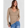 image:imageANRABESS Womens Long Sleeve Deep V Neck Tops  Basic Tee Shirt Slim Fit Stretchy Soft Breathable Rib Knit Fabric Fall Winter Layer Casual Work VacationEvery Day WearLight Khaki