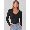 image:imageANRABESS Womens Long Sleeve Deep V Neck Tops  Basic Tee Shirt Slim Fit Stretchy Soft Breathable Rib Knit Fabric Fall Winter Layer Casual Work VacationEvery Day WearBlack