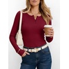 image:imageANRABESS Womens Long Sleeve Henley Tops  Ribbed Knit Shirts Slim Fit Stretchy Soft Breathable Fabric Fall Winter Layer Casual Work Travel VacationEvery Day WearDeep Red