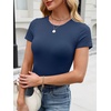 image:imageANRABESS Womens Short Sleeve Tops Built in Bra Slim Fitted Ribbed Knit Crewneck Shirts 2026 Casual Summer Basic Tee ClothesDeep Blue