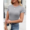 image:imageANRABESS Womens Short Sleeve Tops Built in Bra Slim Fitted Ribbed Knit Crewneck Shirts 2026 Casual Summer Basic Tee ClothesGrey