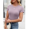 image:imageANRABESS Womens Short Sleeve Tops Built in Bra Slim Fitted Ribbed Knit Crewneck Shirts 2026 Casual Summer Basic Tee ClothesLight Purple