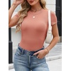 image:imageANRABESS Womens Short Sleeve Tops Built in Bra Slim Fitted Ribbed Knit Crewneck Shirts 2026 Casual Summer Basic Tee ClothesPeach Pink