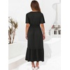 image:imageANRABESS Womens Summer Short Sleeve Maxi Dress 2026 Casual V Neck High Waist ALine Flowy Loose Tiered Boho Long DressesBlack