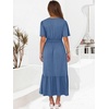image:imageANRABESS Womens Summer Short Sleeve Maxi Dress 2026 Casual V Neck High Waist ALine Flowy Loose Tiered Boho Long DressesDark Blue