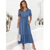 image:imageANRABESS Womens Summer Short Sleeve Maxi Dress 2026 Casual V Neck High Waist ALine Flowy Loose Tiered Boho Long DressesDark Blue