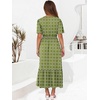 image:imageANRABESS Womens Summer Short Sleeve Maxi Dress 2026 Casual V Neck High Waist ALine Flowy Loose Tiered Boho Long DressesGreen Geometry