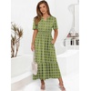 image:imageANRABESS Womens Summer Short Sleeve Maxi Dress 2026 Casual V Neck High Waist ALine Flowy Loose Tiered Boho Long DressesGreen Geometry