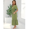 image:imageANRABESS Womens Summer Short Sleeve Maxi Dress 2026 Casual V Neck High Waist ALine Flowy Loose Tiered Boho Long DressesGreen Geometry