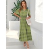 image:imageANRABESS Womens Summer Short Sleeve Maxi Dress 2026 Casual V Neck High Waist ALine Flowy Loose Tiered Boho Long DressesGreen Geometry