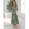 image:imageANRABESS Womens Summer Short Sleeve Maxi Dress 2026 Casual V Neck High Waist ALine Flowy Loose Tiered Boho Long DressesGreen Note