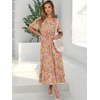 image:imageANRABESS Womens Summer Short Sleeve Maxi Dress 2026 Casual V Neck High Waist ALine Flowy Loose Tiered Boho Long DressesGrey Pink Floral