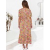 image:imageANRABESS Womens Summer Short Sleeve Maxi Dress 2026 Casual V Neck High Waist ALine Flowy Loose Tiered Boho Long DressesGrey Pink Floral