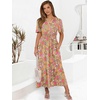 image:imageANRABESS Womens Summer Short Sleeve Maxi Dress 2026 Casual V Neck High Waist ALine Flowy Loose Tiered Boho Long DressesGrey Pink Floral
