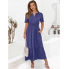 image:imageANRABESS Womens Summer Short Sleeve Maxi Dress 2026 Casual V Neck High Waist ALine Flowy Loose Tiered Boho Long DressesNavy Blue