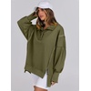 image:imageANRABESS Womens Sweatshirts Oversized Casual Loose Button Up Henley Pullover Top High Low Split 2026 Fall Fashion OutfitsArmy Green