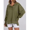 image:imageANRABESS Womens Sweatshirts Oversized Casual Loose Button Up Henley Pullover Top High Low Split 2026 Fall Fashion OutfitsArmy Green