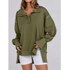 image:imageANRABESS Womens Sweatshirts Oversized Casual Loose Button Up Henley Pullover Top High Low Split 2026 Fall Fashion OutfitsArmy Green