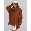 image:imageANRABESS Womens Sweatshirts Oversized Casual Loose Button Up Henley Pullover Top High Low Split 2026 Fall Fashion OutfitsBrown