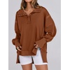 image:imageANRABESS Womens Sweatshirts Oversized Casual Loose Button Up Henley Pullover Top High Low Split 2026 Fall Fashion OutfitsBrown