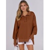 image:imageANRABESS Womens Sweatshirts Oversized Casual Loose Button Up Henley Pullover Top High Low Split 2026 Fall Fashion OutfitsBrown
