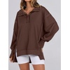 image:imageANRABESS Womens Sweatshirts Oversized Casual Loose Button Up Henley Pullover Top High Low Split 2026 Fall Fashion OutfitsCoffee