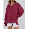 image:imageANRABESS Womens Sweatshirts Oversized Casual Loose Button Up Henley Pullover Top High Low Split 2026 Fall Fashion OutfitsDeep Red