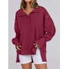 image:imageANRABESS Womens Sweatshirts Oversized Casual Loose Button Up Henley Pullover Top High Low Split 2026 Fall Fashion OutfitsDeep Red