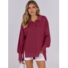 image:imageANRABESS Womens Sweatshirts Oversized Casual Loose Button Up Henley Pullover Top High Low Split 2026 Fall Fashion OutfitsDeep Red