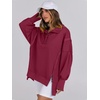 image:imageANRABESS Womens Sweatshirts Oversized Casual Loose Button Up Henley Pullover Top High Low Split 2026 Fall Fashion OutfitsDeep Red