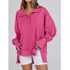 image:imageANRABESS Womens Sweatshirts Oversized Casual Loose Button Up Henley Pullover Top High Low Split 2026 Fall Fashion OutfitsHot Pink