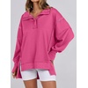image:imageANRABESS Womens Sweatshirts Oversized Casual Loose Button Up Henley Pullover Top High Low Split 2026 Fall Fashion OutfitsHot Pink