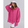 image:imageANRABESS Womens Sweatshirts Oversized Casual Loose Button Up Henley Pullover Top High Low Split 2026 Fall Fashion OutfitsHot Pink