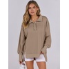 image:imageANRABESS Womens Sweatshirts Oversized Casual Loose Button Up Henley Pullover Top High Low Split 2026 Fall Fashion OutfitsKhaki