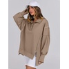 image:imageANRABESS Womens Sweatshirts Oversized Casual Loose Button Up Henley Pullover Top High Low Split 2026 Fall Fashion OutfitsKhaki