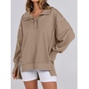 image:imageANRABESS Womens Sweatshirts Oversized Casual Loose Button Up Henley Pullover Top High Low Split 2026 Fall Fashion OutfitsKhaki