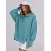 image:imageANRABESS Womens Sweatshirts Oversized Casual Loose Button Up Henley Pullover Top High Low Split 2026 Fall Fashion OutfitsLake Green