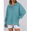 image:imageANRABESS Womens Sweatshirts Oversized Casual Loose Button Up Henley Pullover Top High Low Split 2026 Fall Fashion OutfitsLake Green