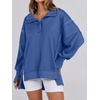 image:imageANRABESS Womens Sweatshirts Oversized Casual Loose Button Up Henley Pullover Top High Low Split 2026 Fall Fashion OutfitsRoyal Blue
