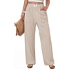 image:imageANRABESS Womens Casual Pants 2026 Summer Loose Fit Lounge Pants with Pockets High Waisted Elastic Waist Straight Leg Trousers Parchment S