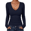 image:imageANRABESS Womens Long Sleeve Deep V Neck Tops  Basic Tee Shirt Slim Fit Stretchy Soft Breathable Rib Knit Fabric Fall Winter Layer Casual Work VacationEvery Day WearNavy Blue