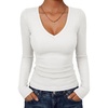image:imageANRABESS Womens Long Sleeve Deep V Neck Tops  Basic Tee Shirt Slim Fit Stretchy Soft Breathable Rib Knit Fabric Fall Winter Layer Casual Work VacationEvery Day WearWhite